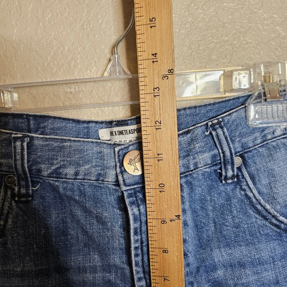 One Teaspoon Outlaws Blue Distressed Denim Shorts Low Waist Button‎ Fly Size 30